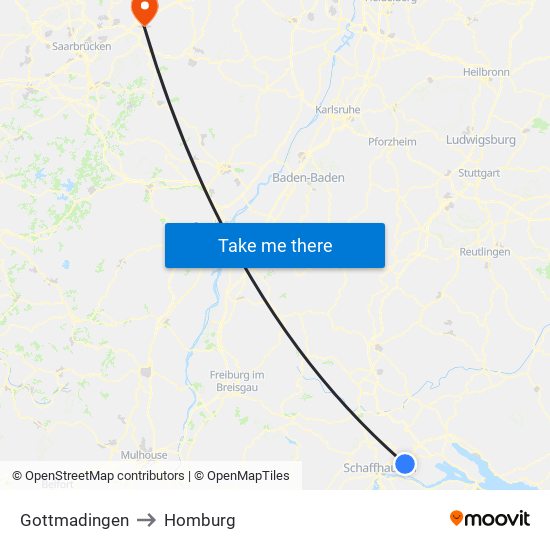 Gottmadingen to Homburg map