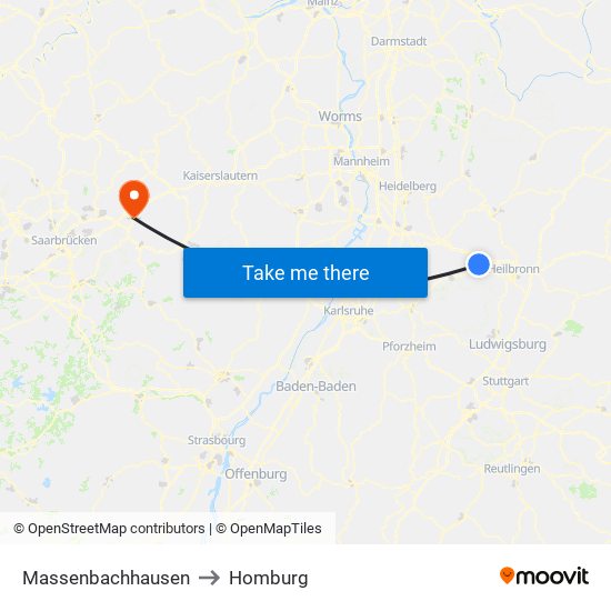 Massenbachhausen to Homburg map