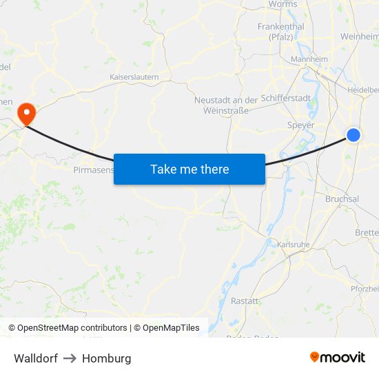 Walldorf to Homburg map
