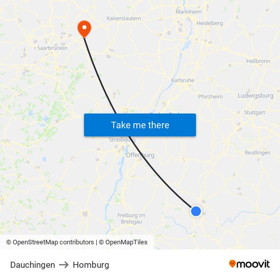 Dauchingen to Homburg map