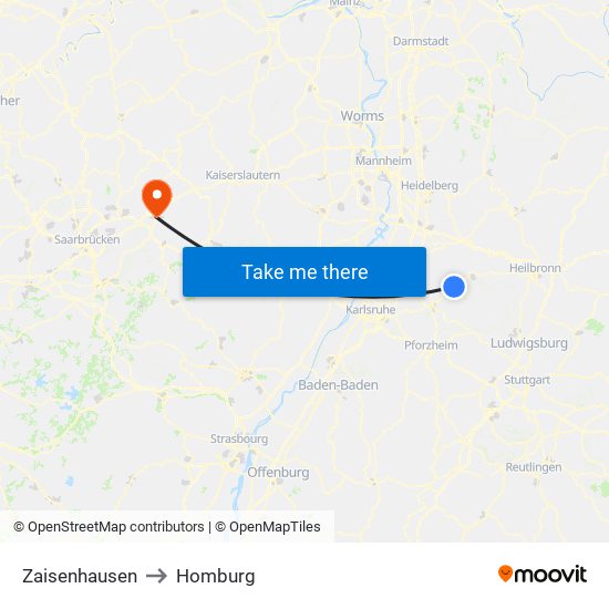 Zaisenhausen to Homburg map