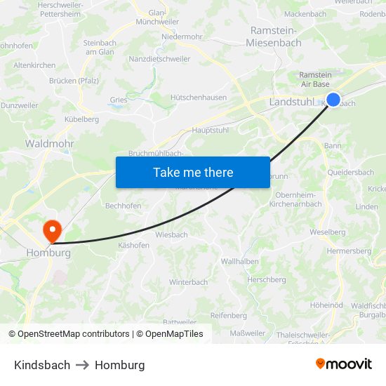 Kindsbach to Homburg map