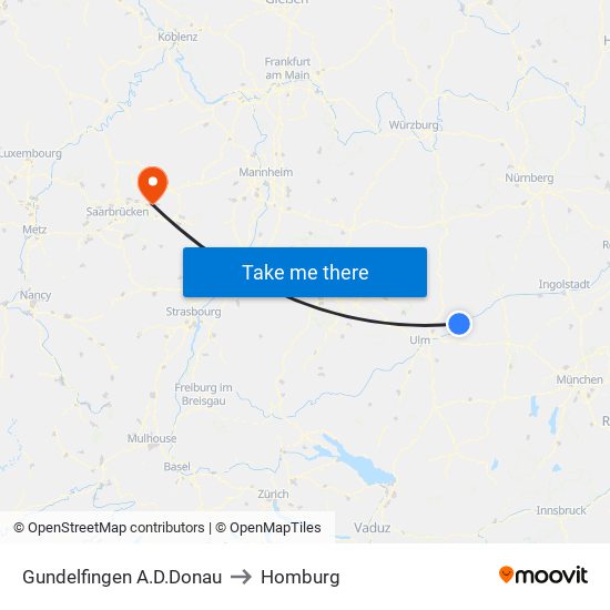 Gundelfingen A.D.Donau to Homburg map