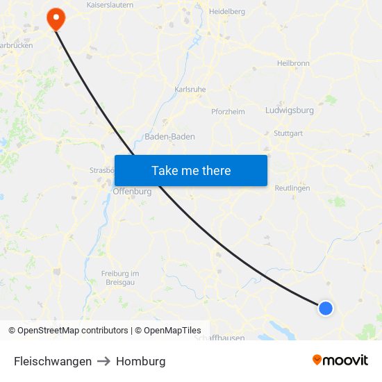 Fleischwangen to Homburg map