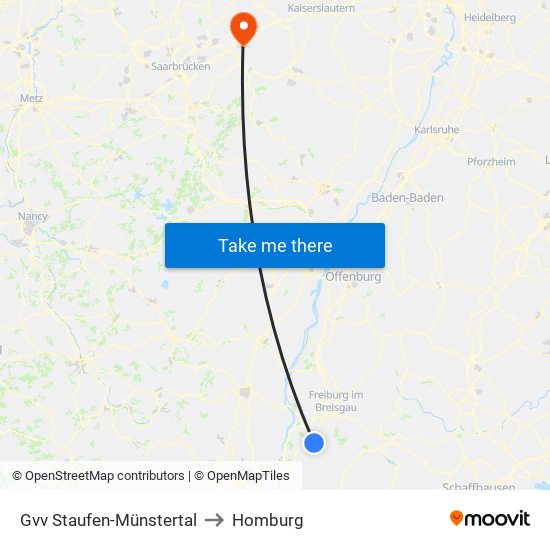 Gvv Staufen-Münstertal to Homburg map