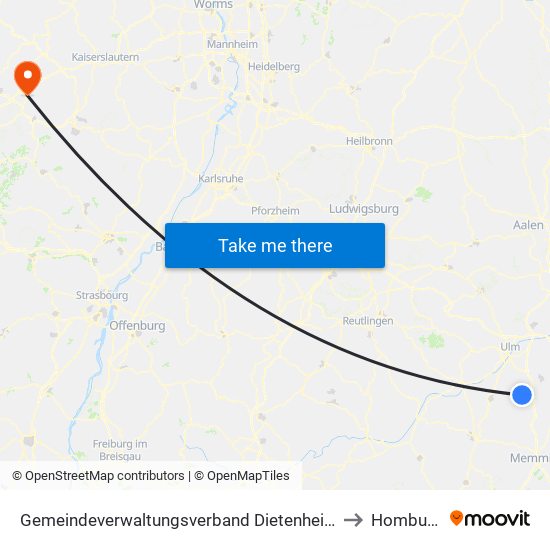 Gemeindeverwaltungsverband Dietenheim to Homburg map
