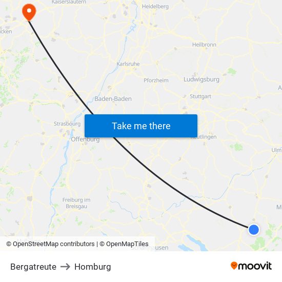 Bergatreute to Homburg map