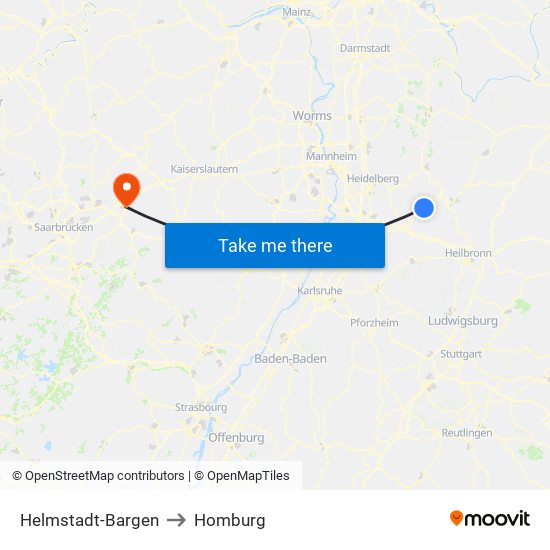 Helmstadt-Bargen to Homburg map