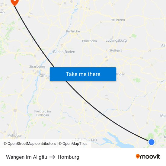 Wangen Im Allgäu to Homburg map