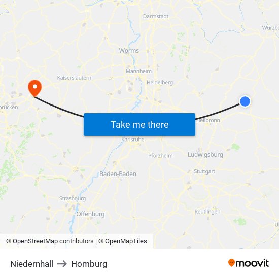 Niedernhall to Homburg map