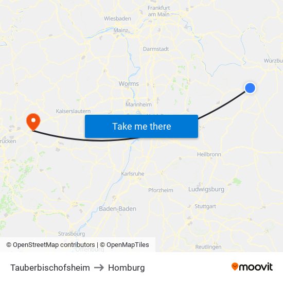 Tauberbischofsheim to Homburg map