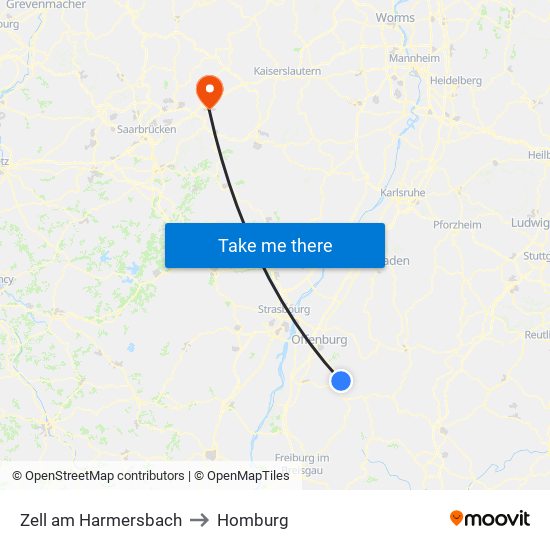 Zell am Harmersbach to Homburg map