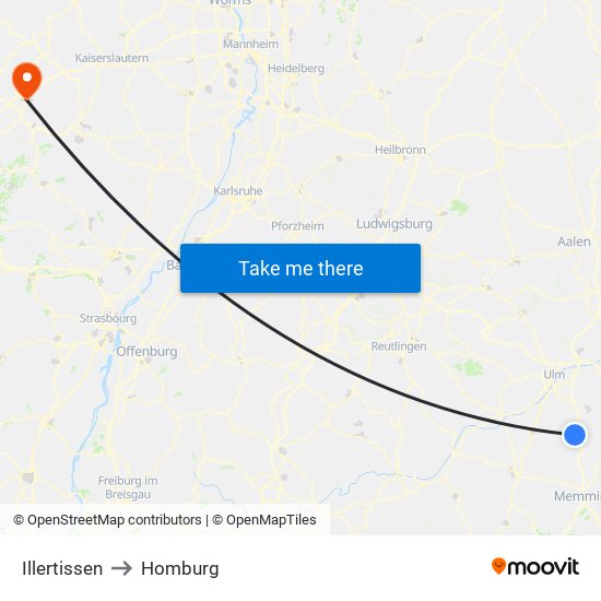 Illertissen to Homburg map