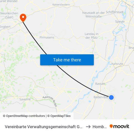 Vereinbarte Verwaltungsgemeinschaft Gernsbach to Homburg map