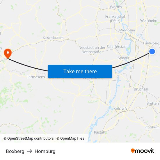 Boxberg to Homburg map