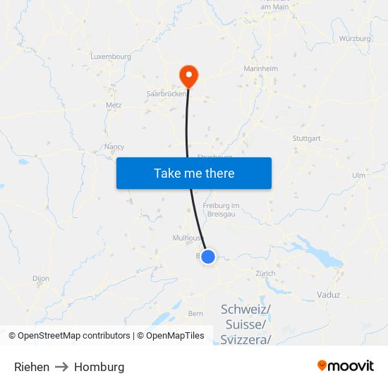 Riehen to Homburg map