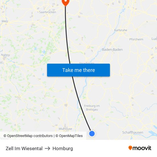 Zell Im Wiesental to Homburg map