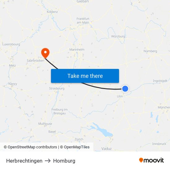 Herbrechtingen to Homburg map