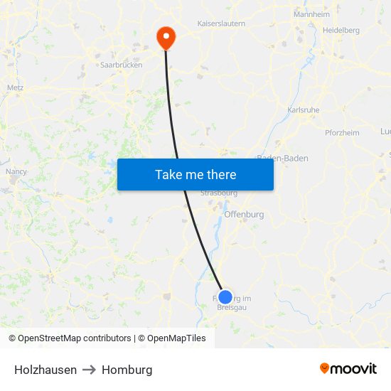 Holzhausen to Homburg map