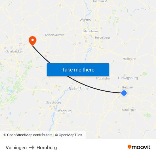 Vaihingen to Homburg map