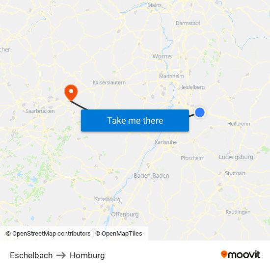 Eschelbach to Homburg map