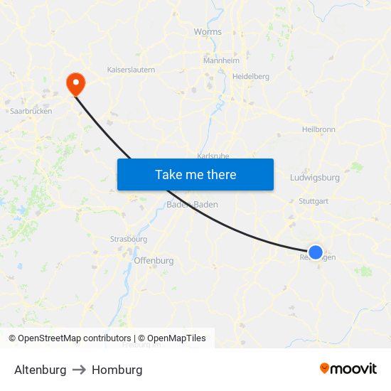 Altenburg to Homburg map