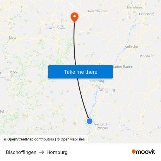 Bischoffingen to Homburg map