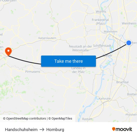 Handschuhsheim to Homburg map