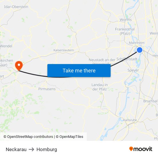 Neckarau to Homburg map