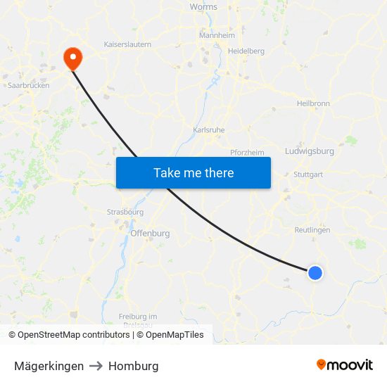 Mägerkingen to Homburg map