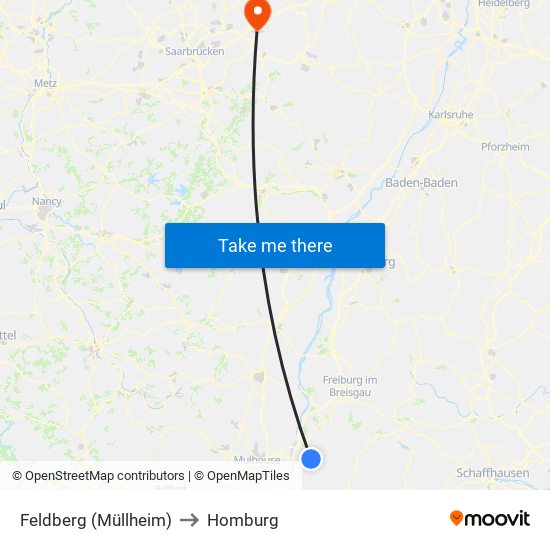 Feldberg (Müllheim) to Homburg map