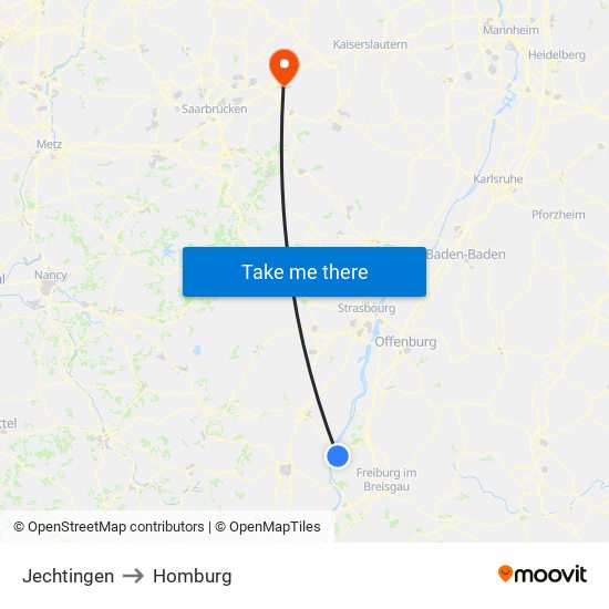 Jechtingen to Homburg map