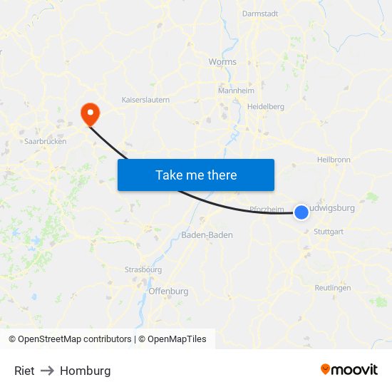 Riet to Homburg map