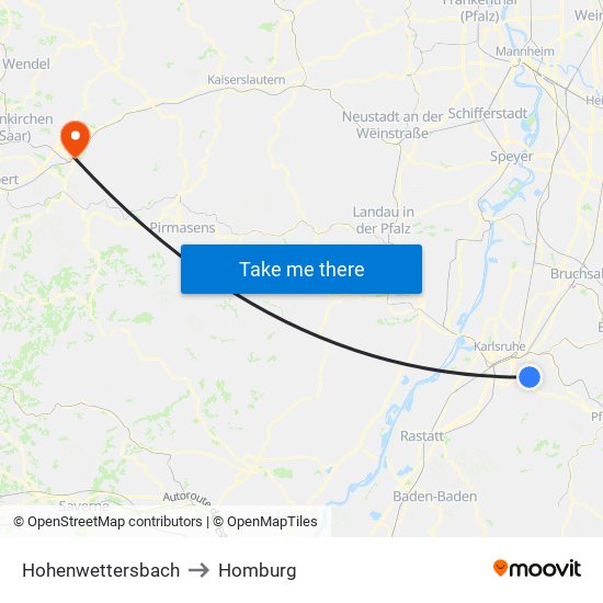 Hohenwettersbach to Homburg map