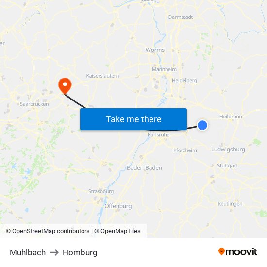 Mühlbach to Homburg map