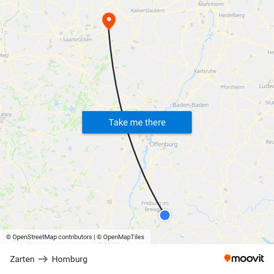 Zarten to Homburg map