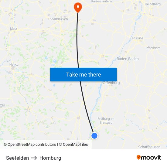 Seefelden to Homburg map