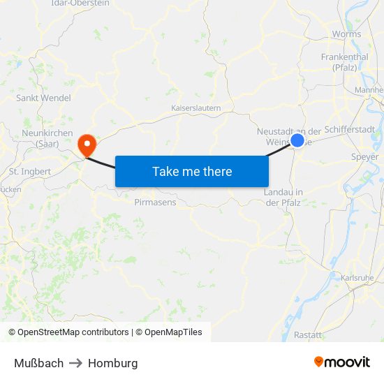 Mußbach to Homburg map
