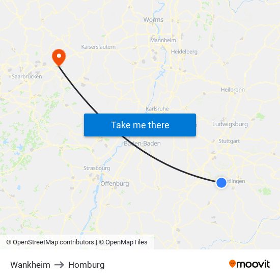 Wankheim to Homburg map