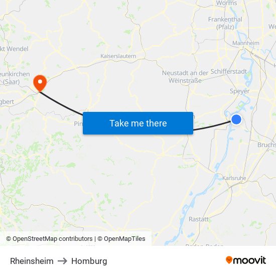 Rheinsheim to Homburg map