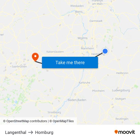 Langenthal to Homburg map