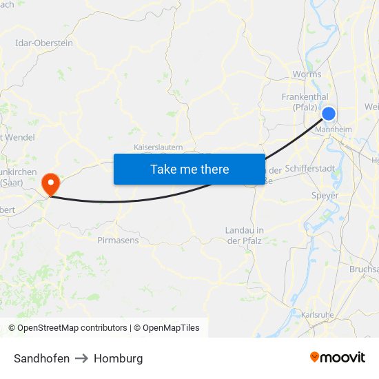 Sandhofen to Homburg map