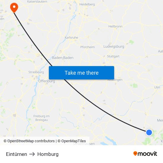 Eintürnen to Homburg map