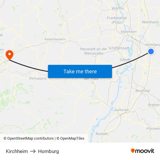 Kirchheim to Homburg map