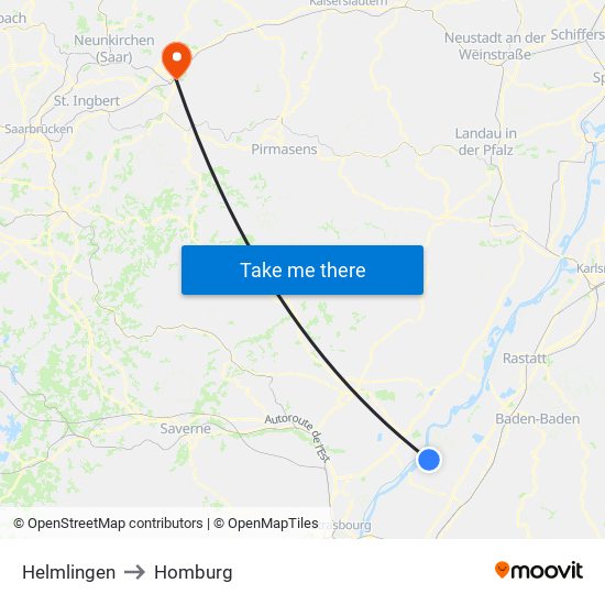 Helmlingen to Homburg map