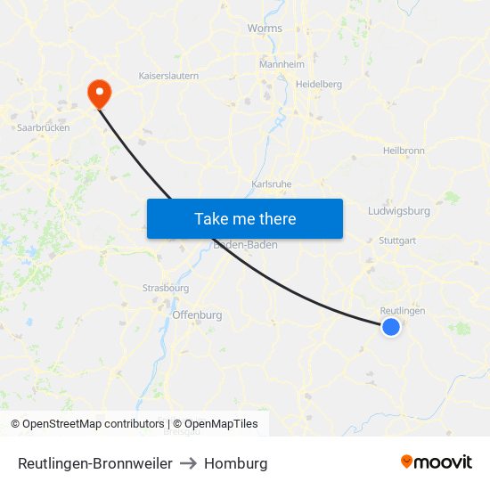 Reutlingen-Bronnweiler to Homburg map