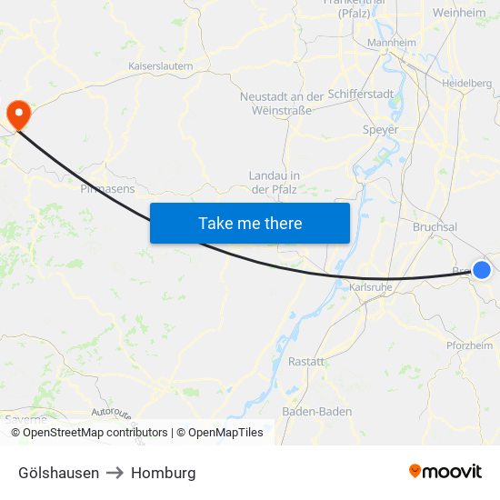 Gölshausen to Homburg map