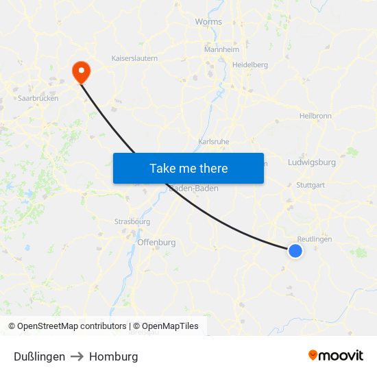 Dußlingen to Homburg map