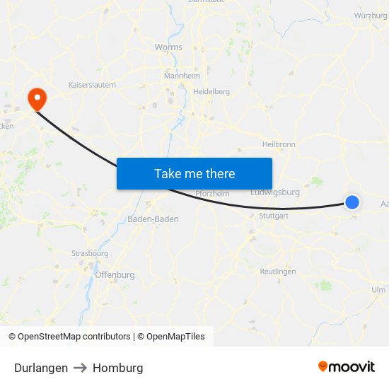 Durlangen to Homburg map