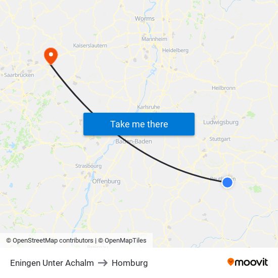 Eningen Unter Achalm to Homburg map